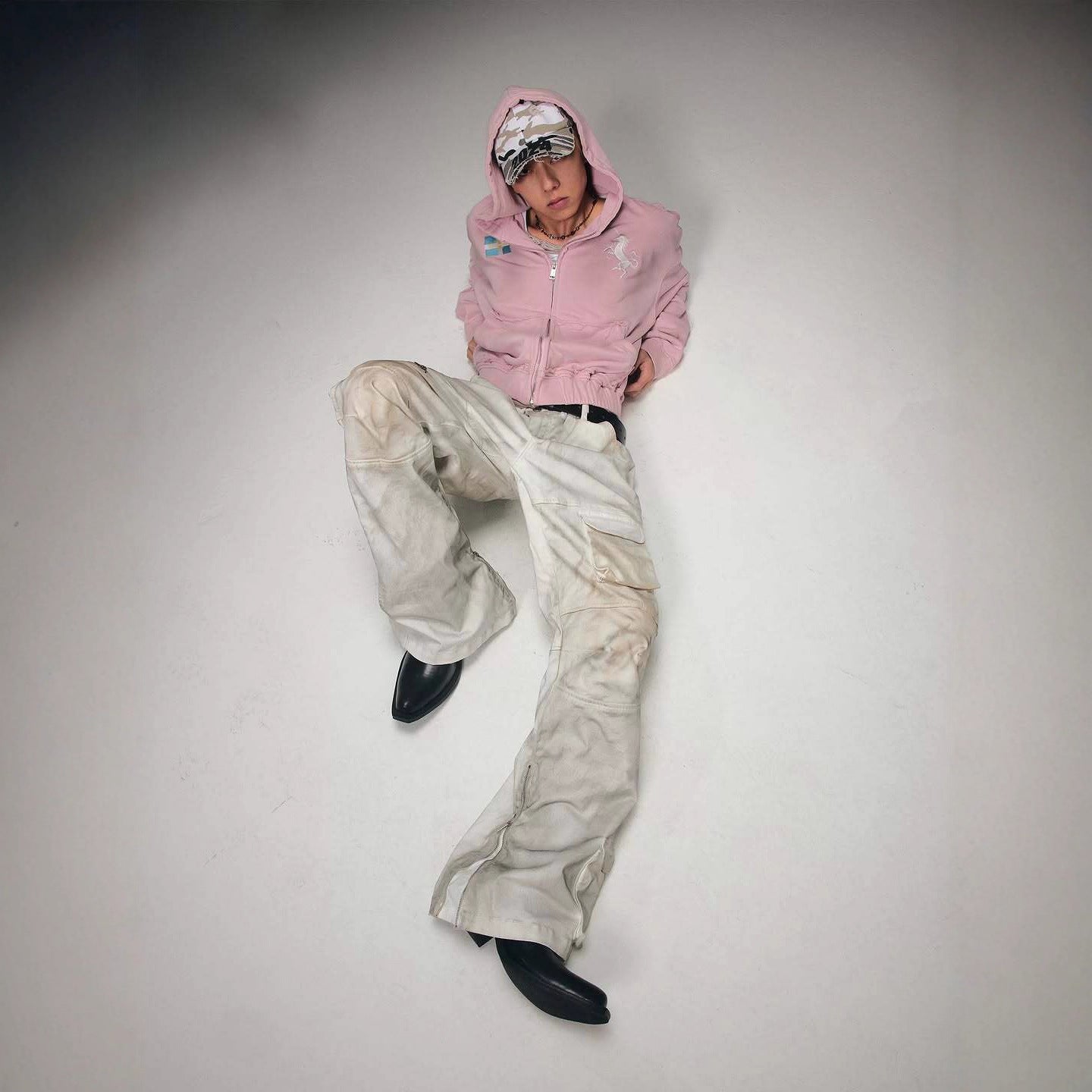 Y2k Pink Embroidered Cardigan Hooded Sweatshirt