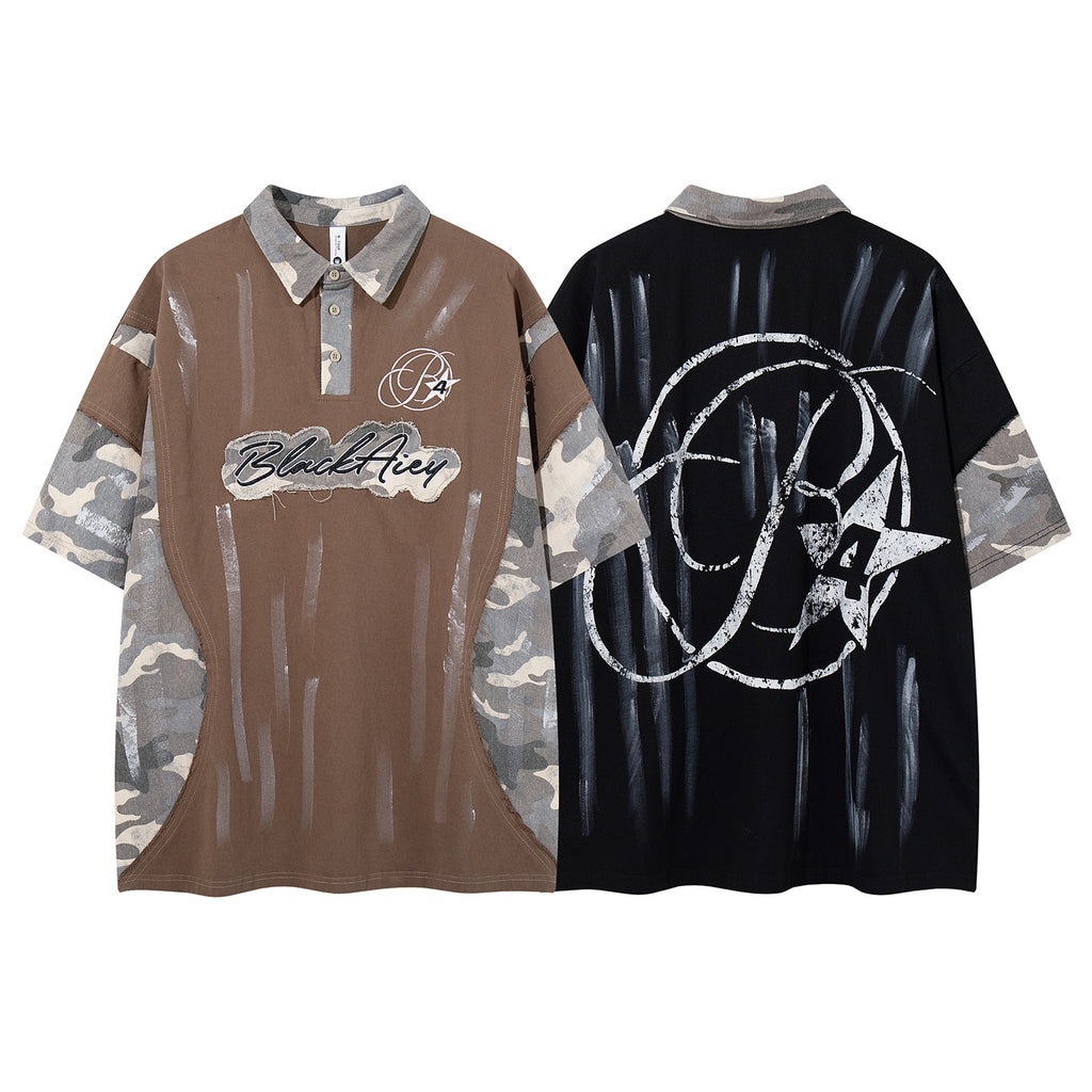 YAVIORA Paint Splatter Color Block T-Shirt
