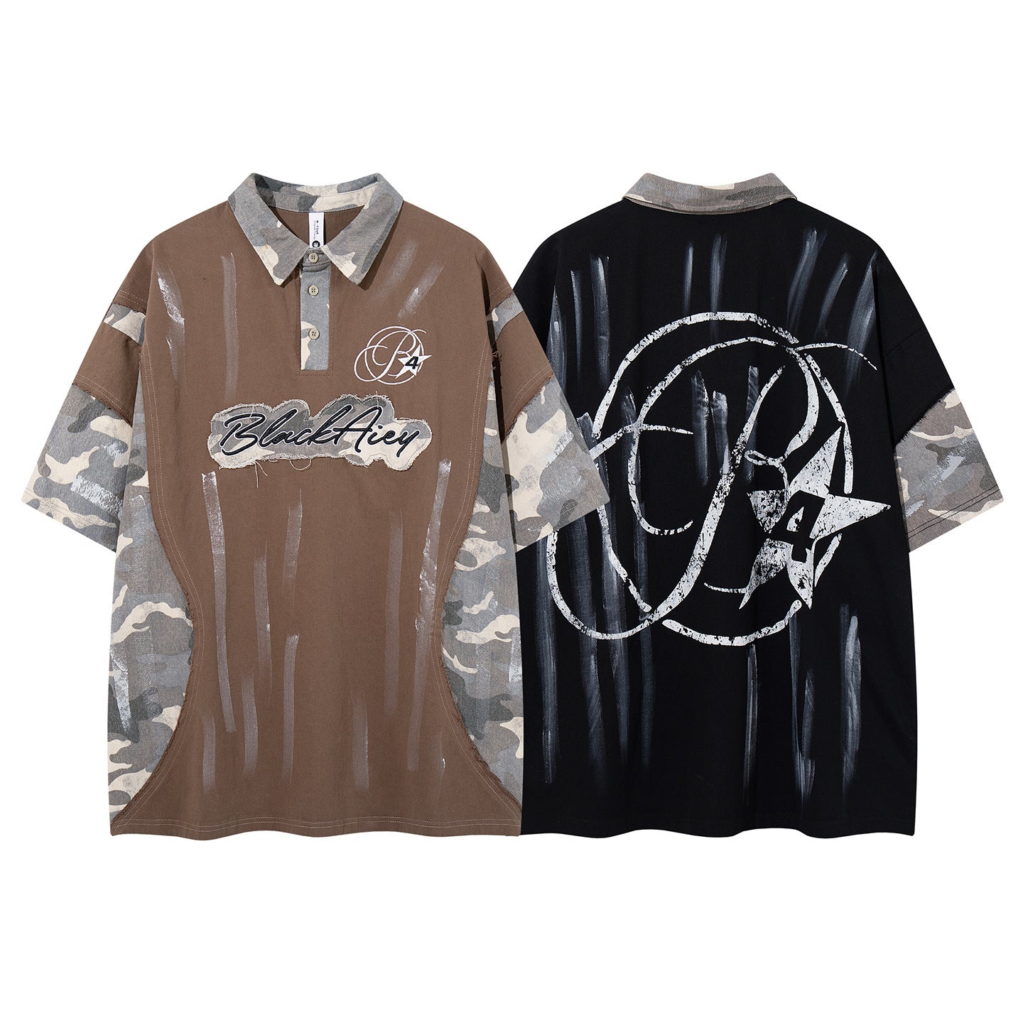 YAVIORA Paint Splatter Color Block T-Shirt