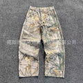 Loose-Fit Distressed Camouflage Jeans with Branch Pattern