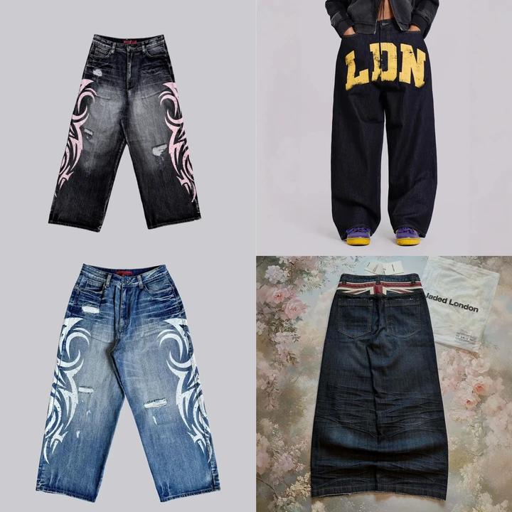 Y2K Hip-Hop Style Washed, Distressed, and Printed Jeans