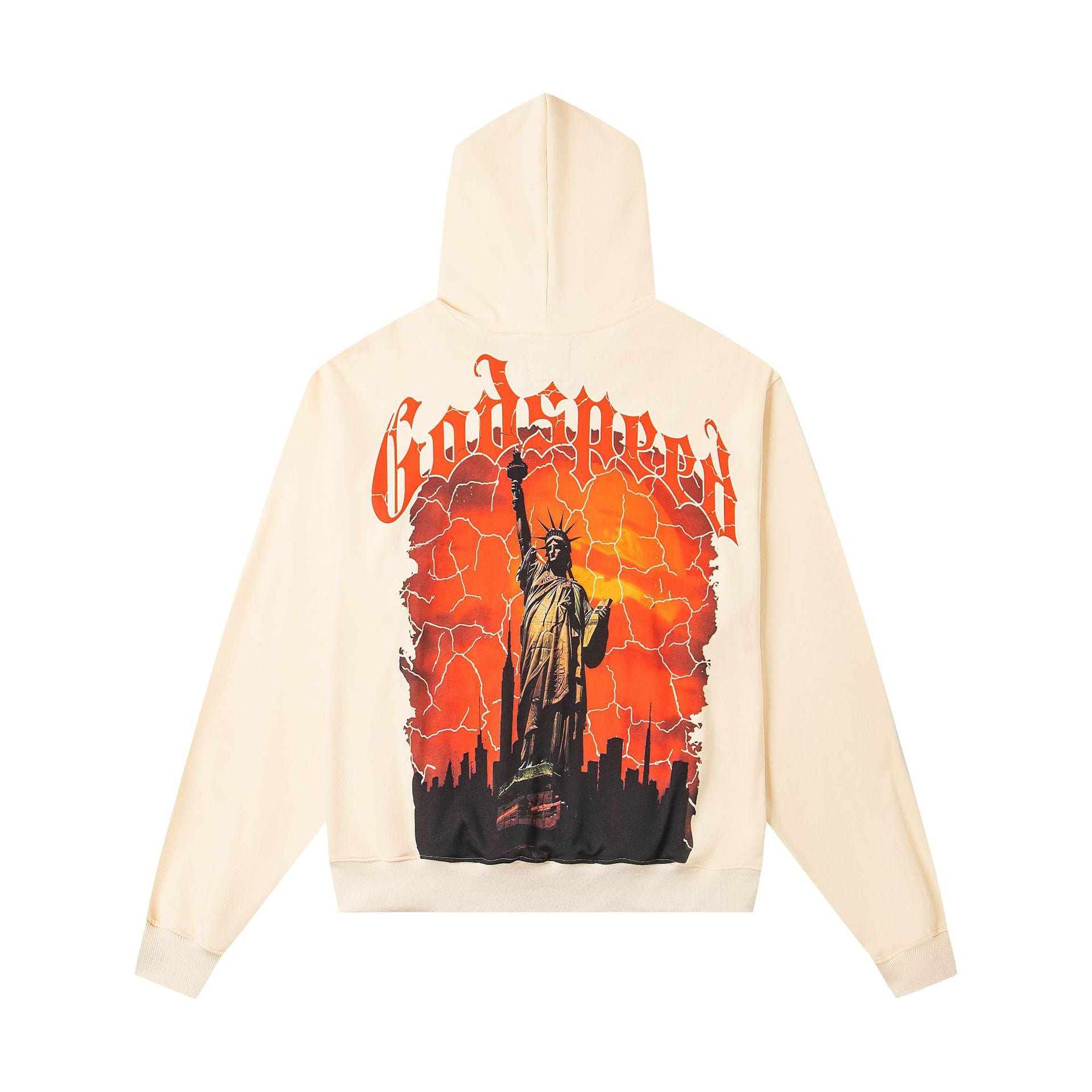 Vintage-Washed Pure Cotton Hip-Hop/Streetwear Hoodie with Print