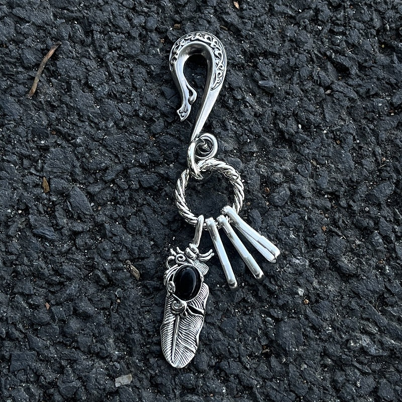 Silver Feather Keychain Gothic Charm Men Women Gift