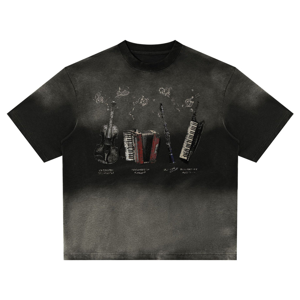 YAVIORA Vintage Music Instrument Gradient t shirt