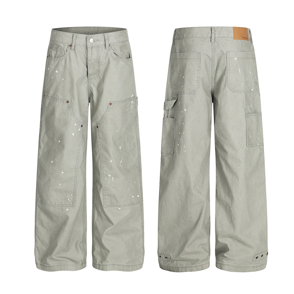 YAVIORA White Ink Print Wide Leg Carpenter Pants