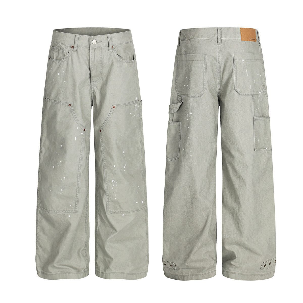 YAVIORA White Ink Print Wide Leg Carpenter Pants