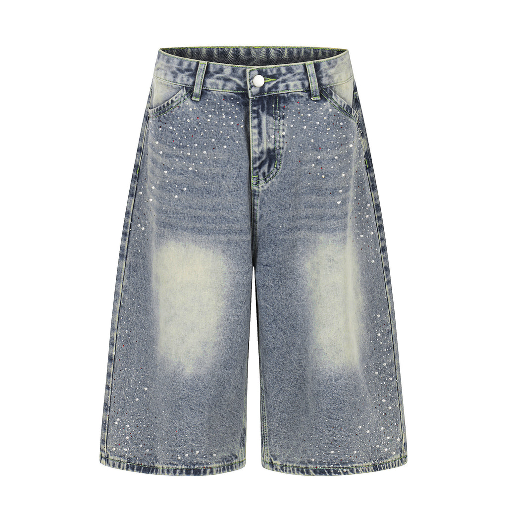YAVIORA Rhinestone Wash Denim Shorts