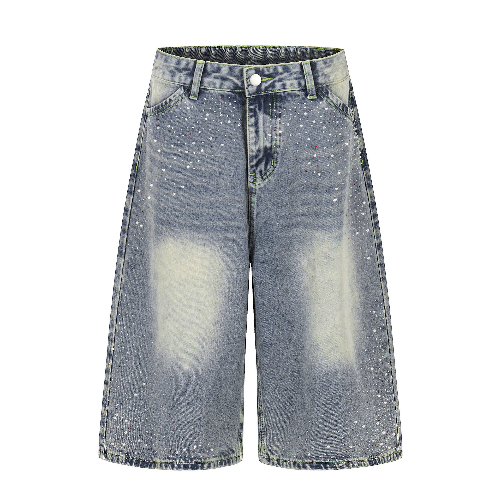 YAVIORA Rhinestone Wash Denim Shorts