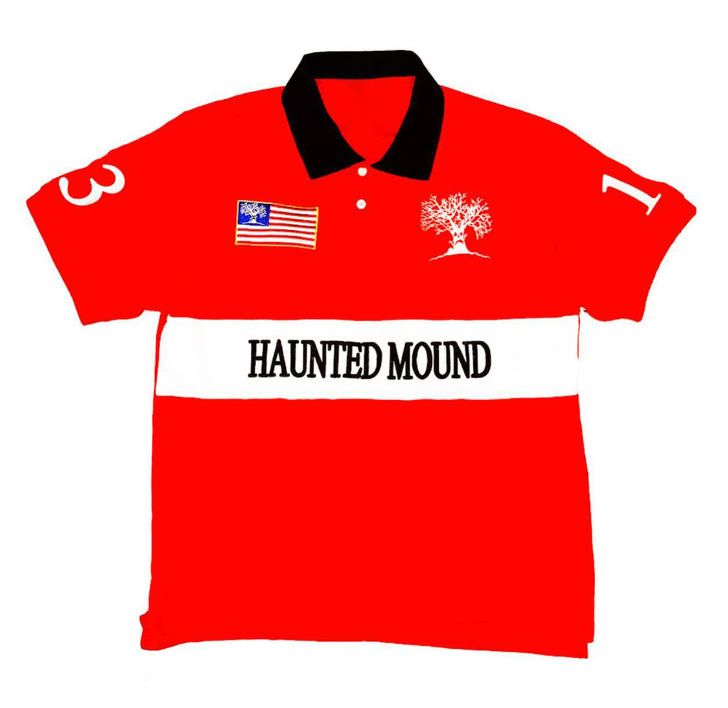 Fully embroidered Halloween pumpkin-head polo shirt