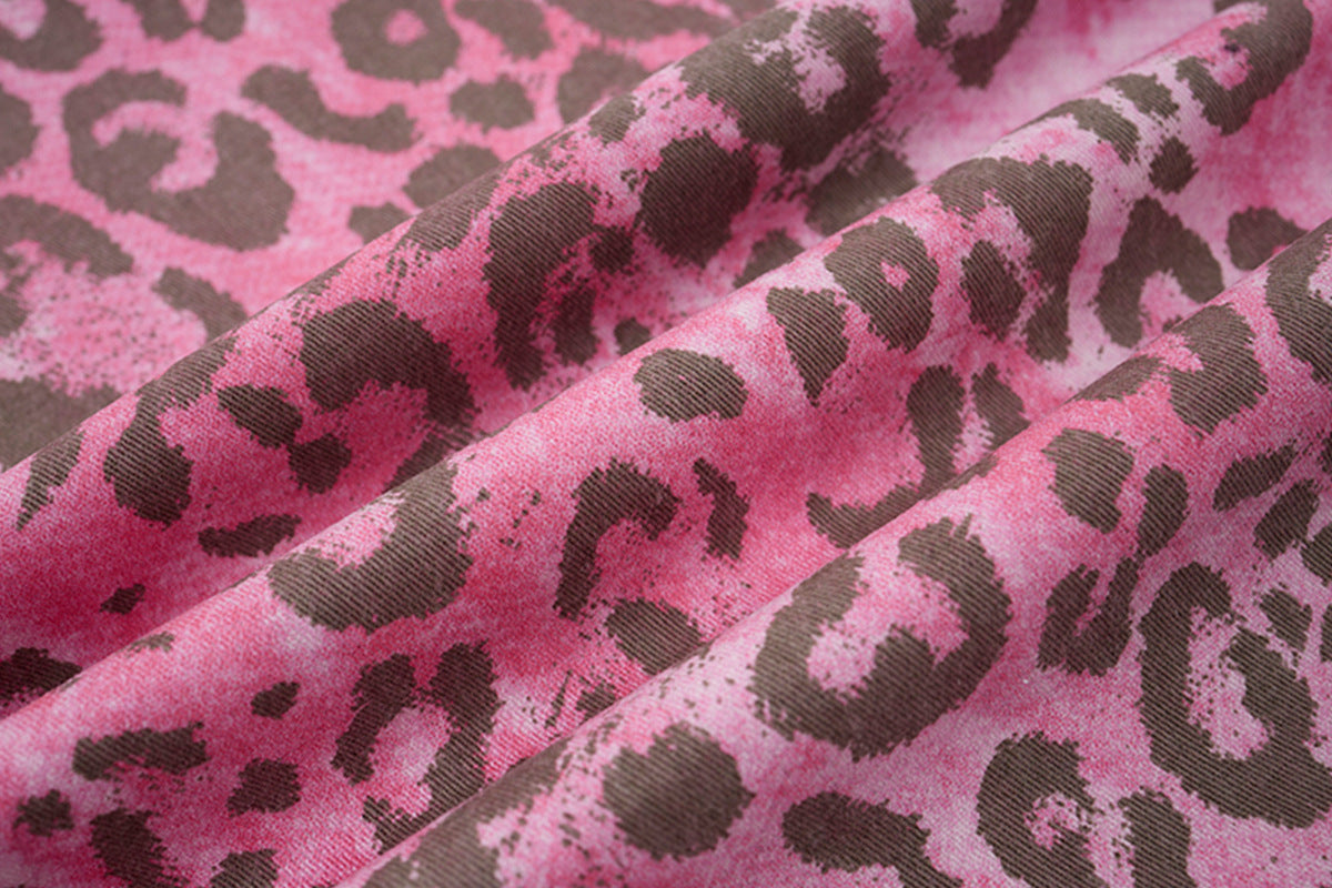 YAVIORA Pink Leopard Print Faux Two-Piece Pants