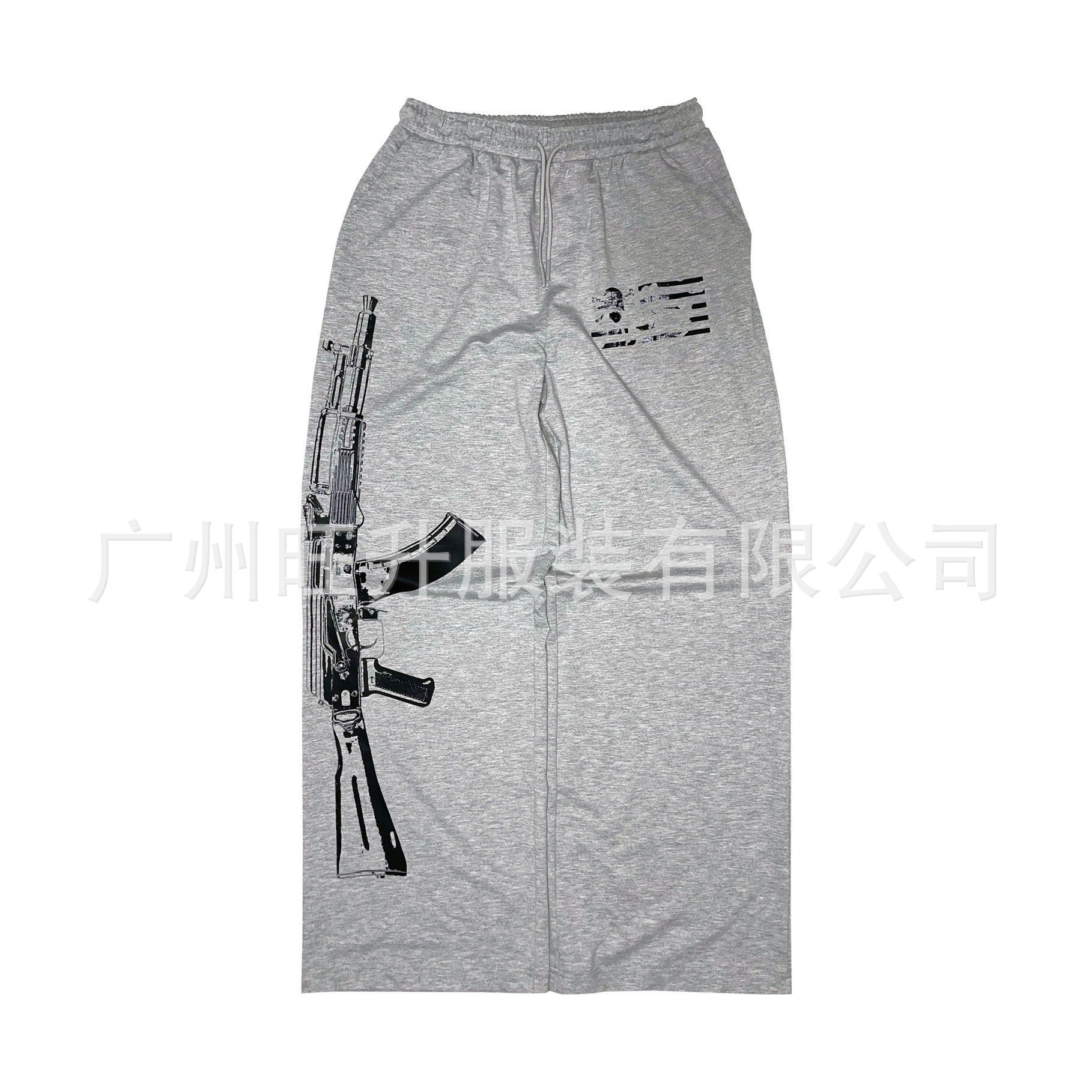 Street-Style Sweatpants with Embroidery and AK-47 Print