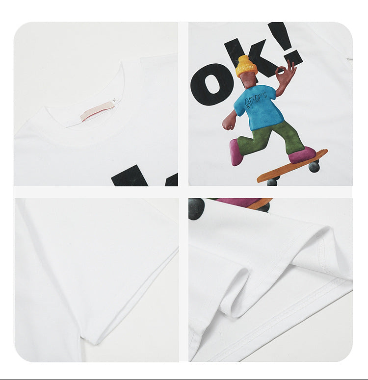 Yaviora Campus Letter OK Print Short-Sleeve T-Shirt
