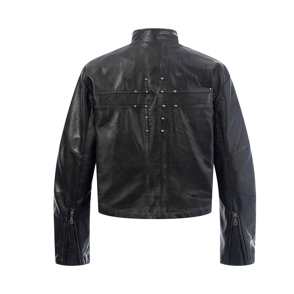 YAVIORA Riveted PU Leather Motorcycle Jacket