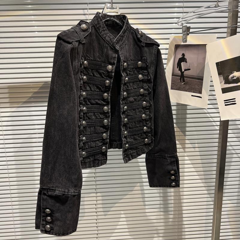 Y2K Classic Metal Ripped Button Washed Denim Jacket
