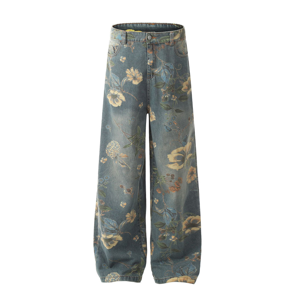 YAVIORA Retro Floral Print Jeans