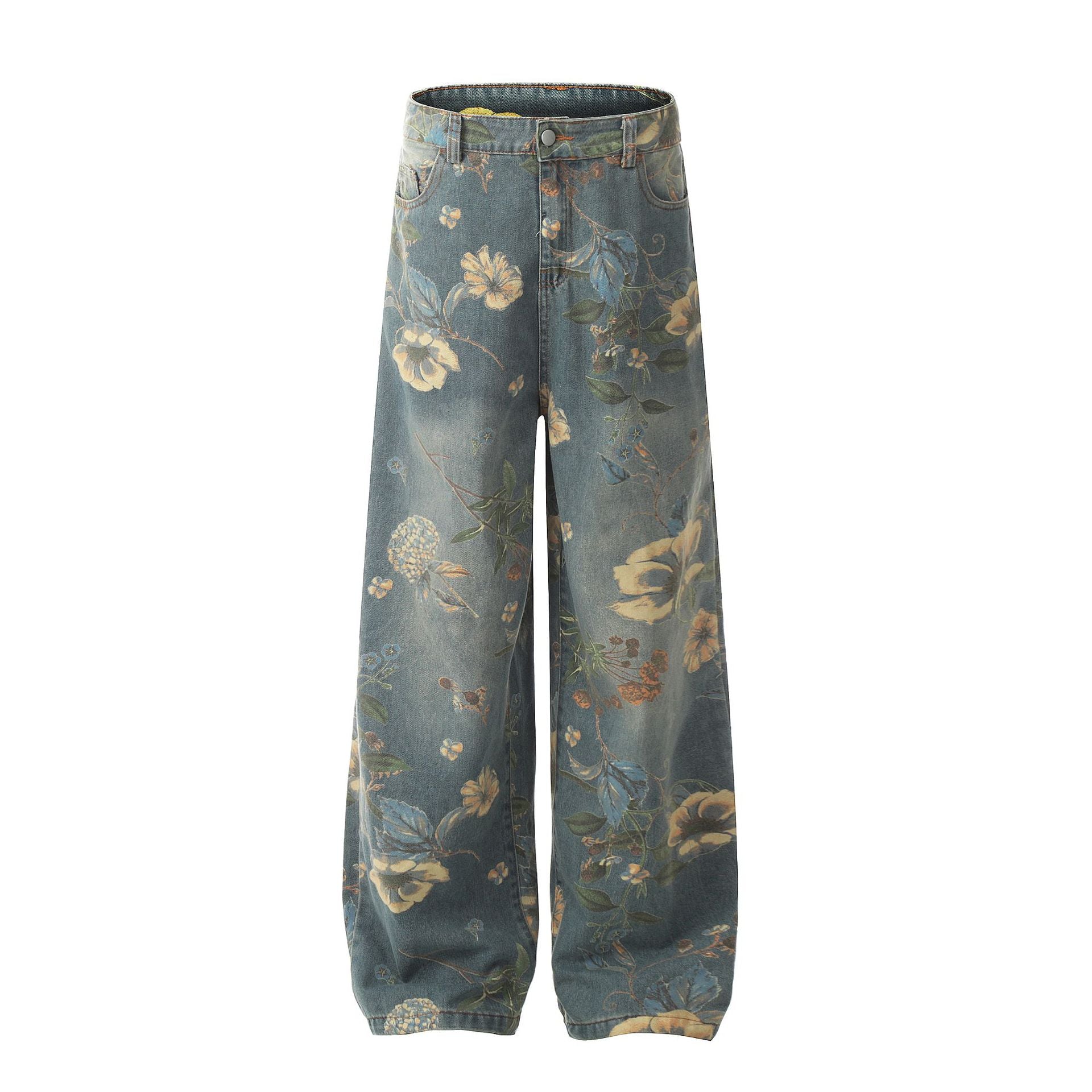 YAVIORA Retro Floral Print Jeans