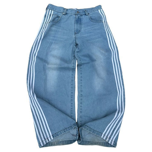 Y2K American retro style street style striped wide-leg loose jeans.