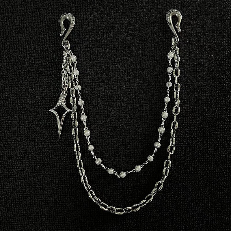 Silver Pearl Chain Bag Charm with Star Pendant