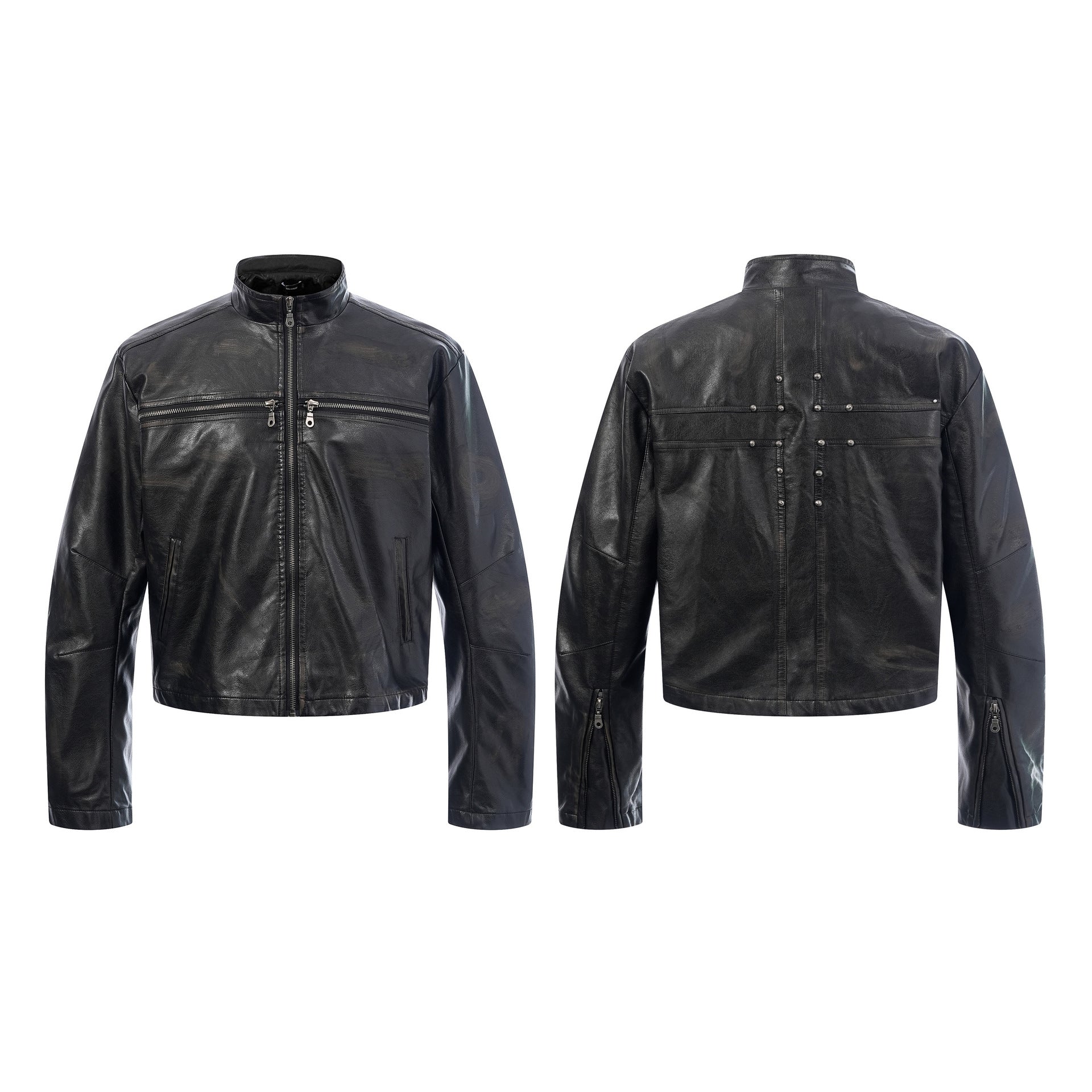 YAVIORA Riveted PU Leather Motorcycle Jacket