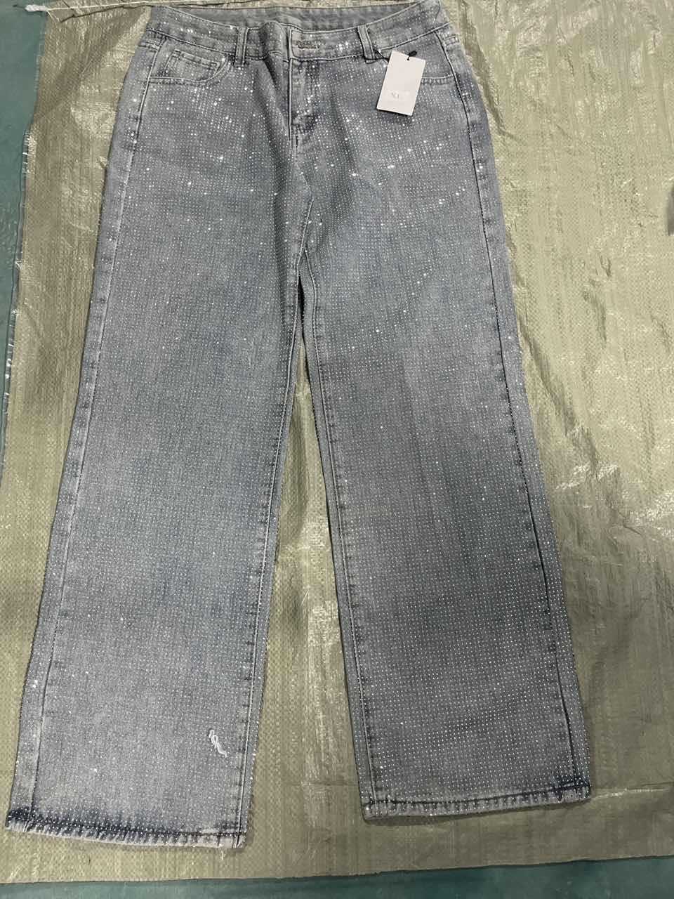 Star Print Rhinestone Embroidered Jeans