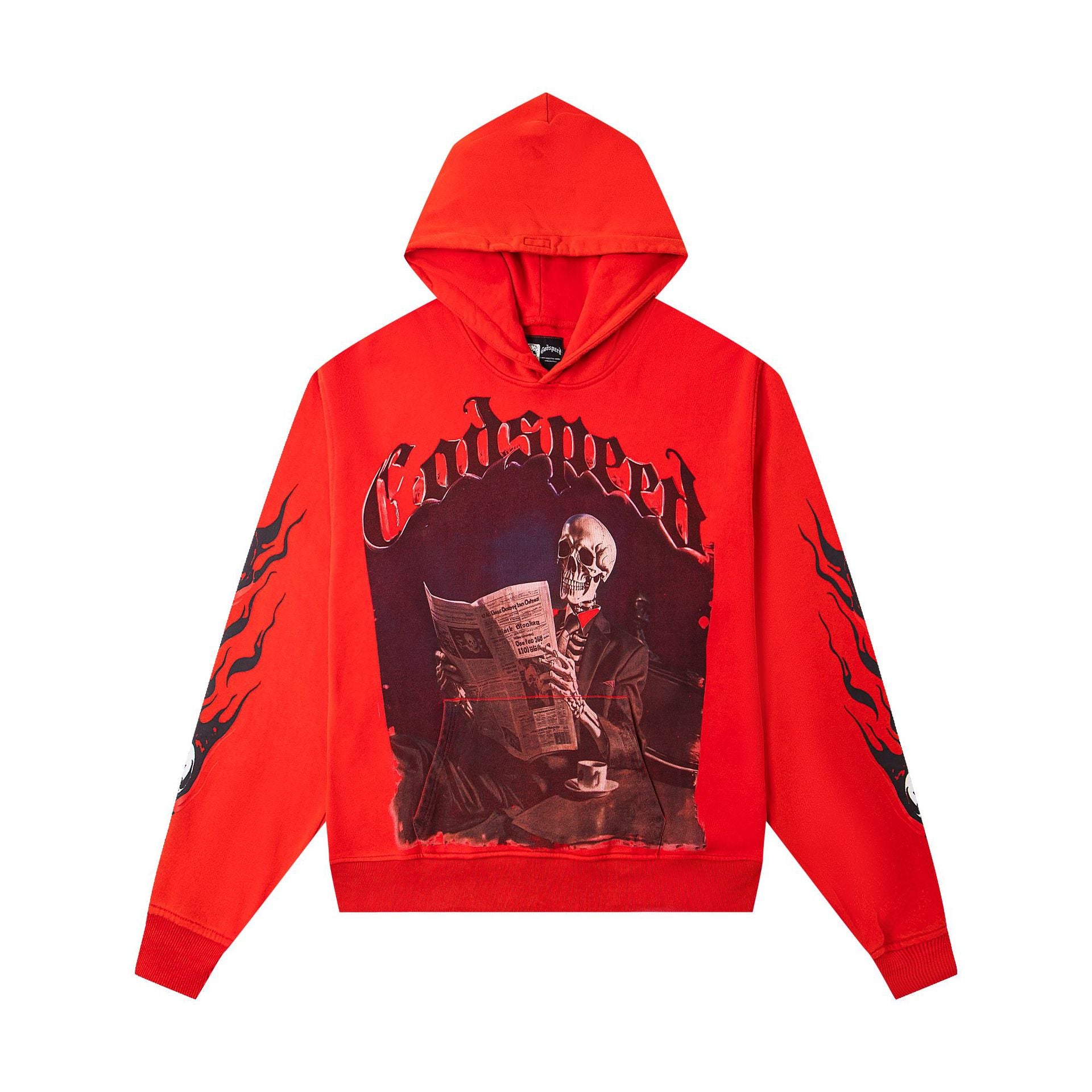 Vintage-Washed Pure Cotton Hip-Hop/Streetwear Hoodie with Print