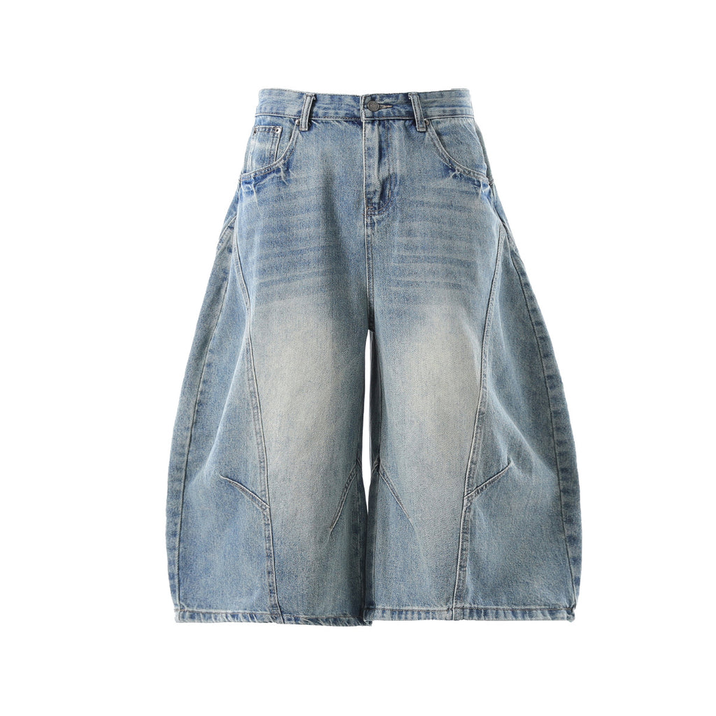 YAVIORA Vintage Washed Scimitar Fit Denim Shorts