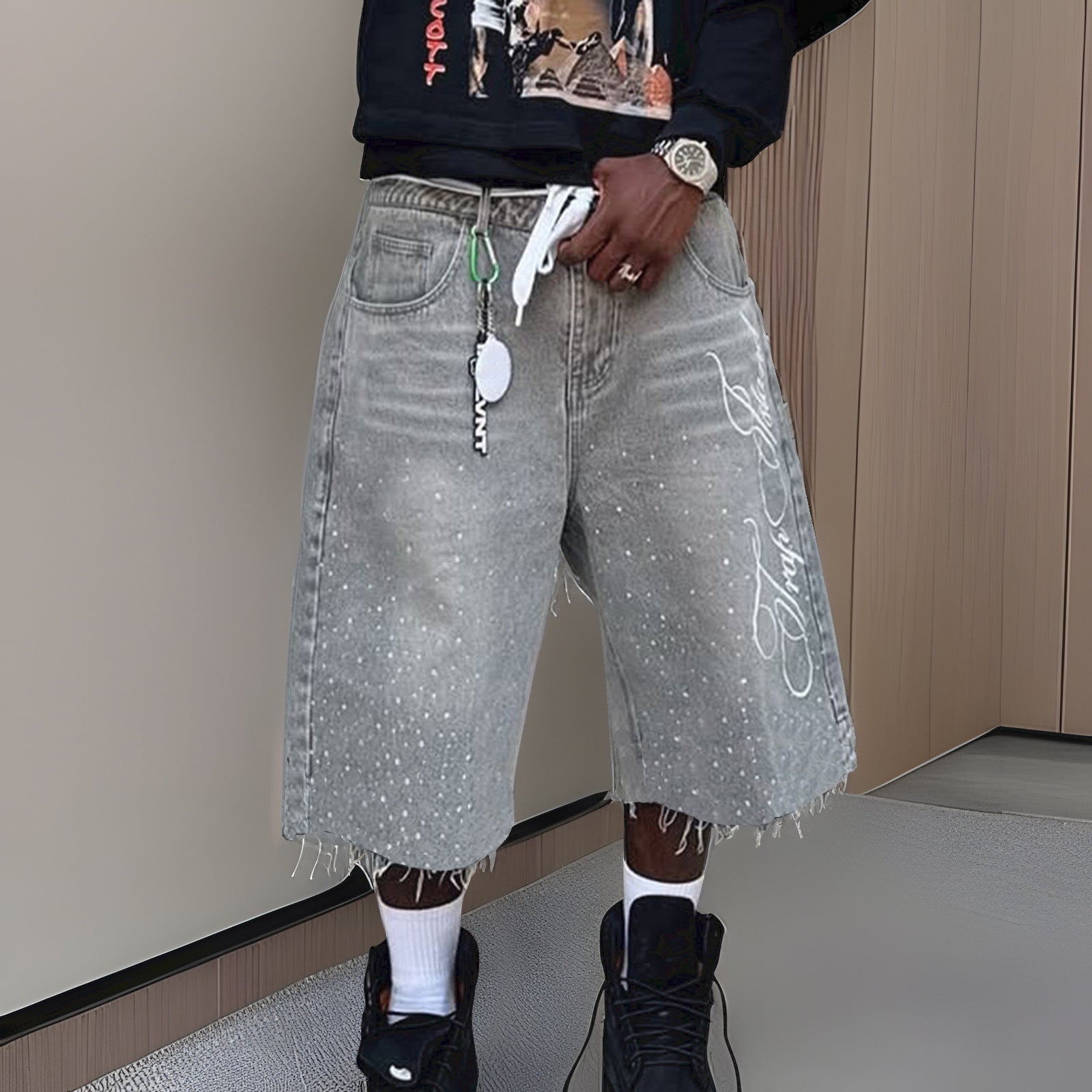 Y2K Straight Leg Wide Leg Distressed Loose Fit Capri Pants