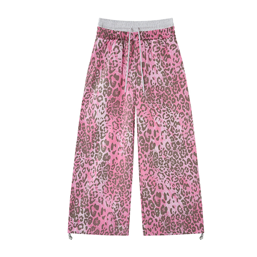 YAVIORA Pink Leopard Print Faux Two-Piece Pants