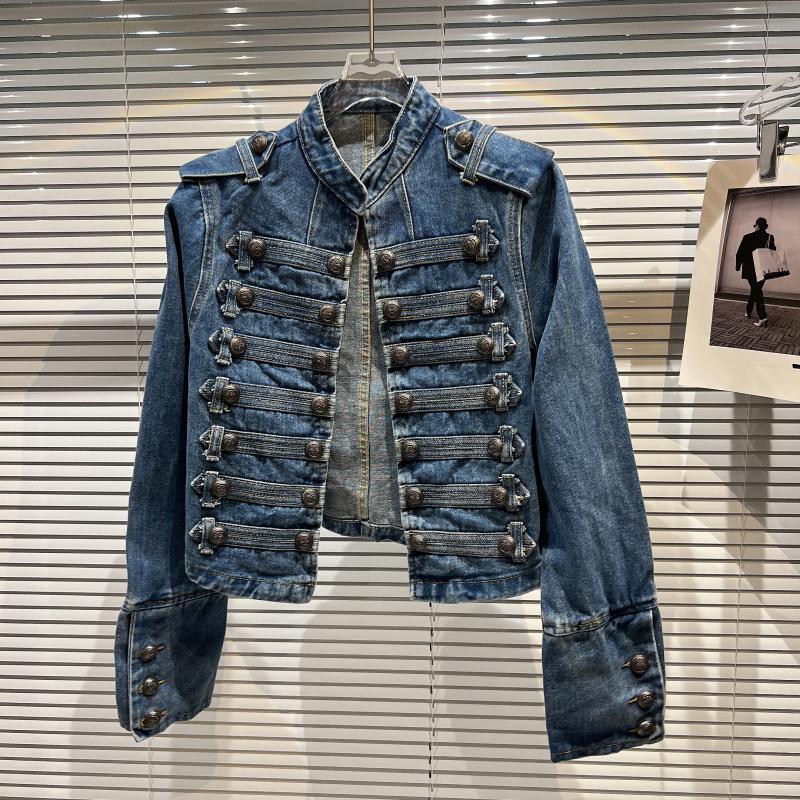 Y2K Classic Metal Ripped Button Washed Denim Jacket