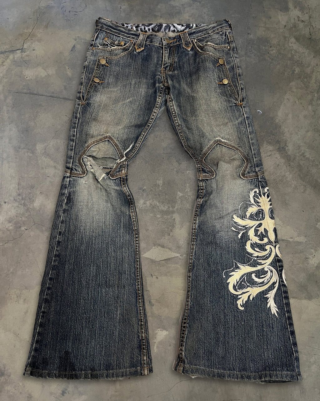 Y2K Dark-Style Patchwork Embroidered Flare Jeans