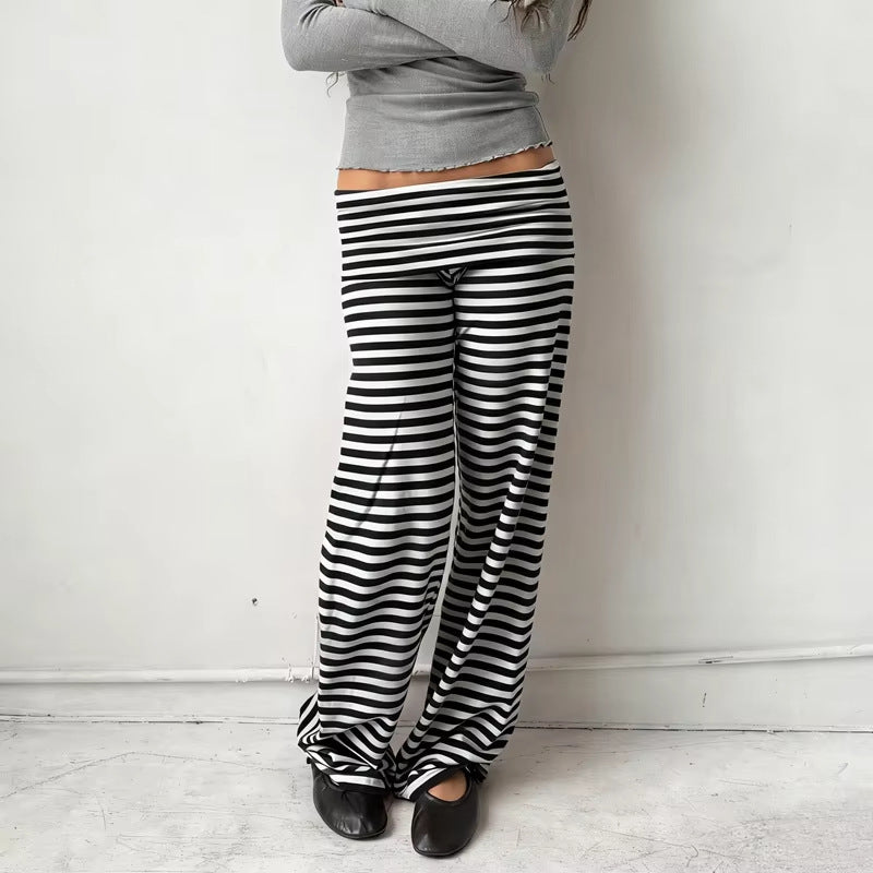 Women's Y2K Striped Fold-Over Waist Butt-Lifting Trousers