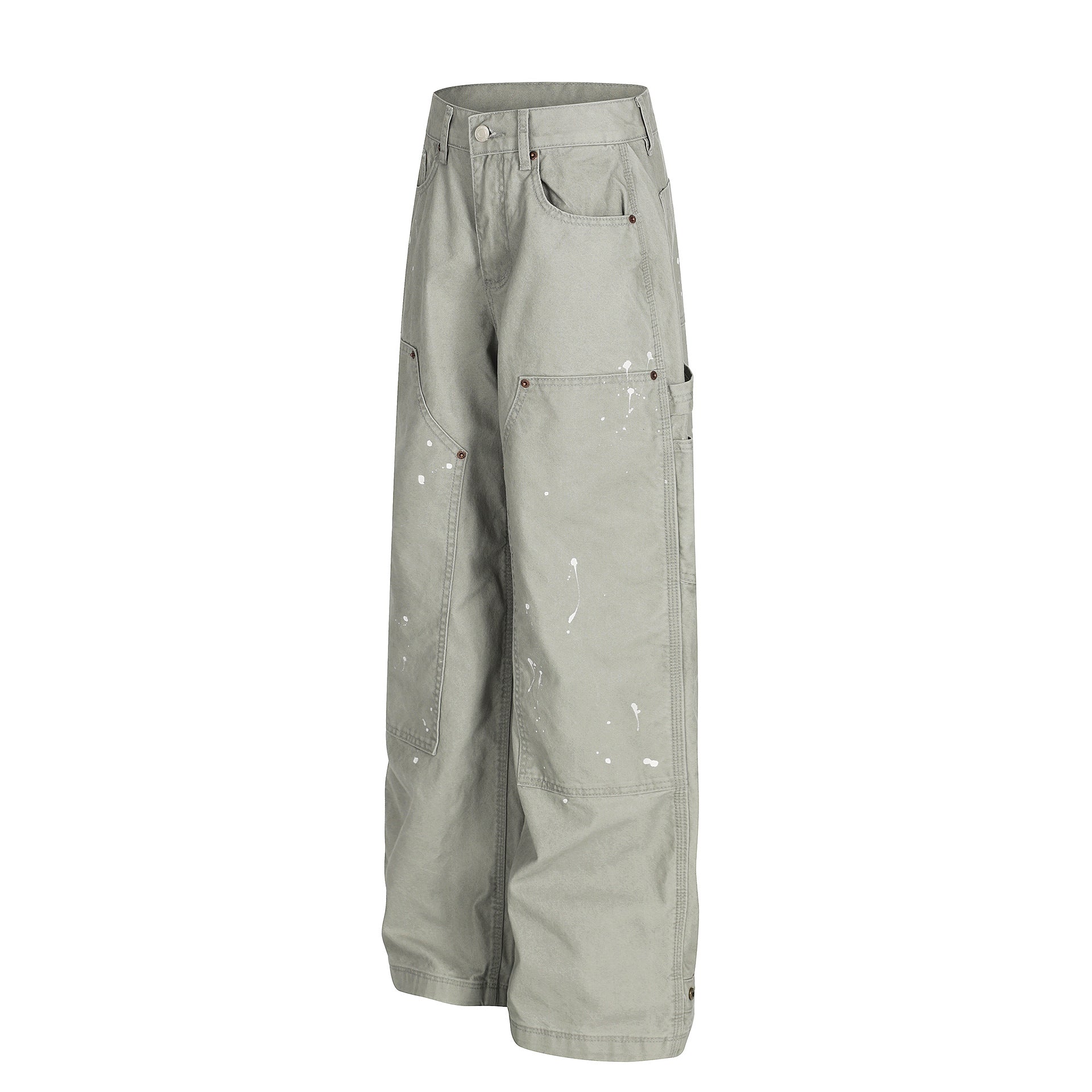 YAVIORA White Ink Print Wide Leg Carpenter Pants