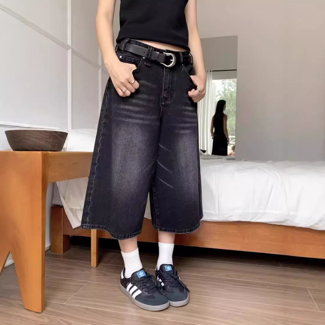 American Retro Y2K Blue Wide-Leg Denim Pants