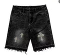 Full rhinestone hip-hop cross hot-fix denim shorts