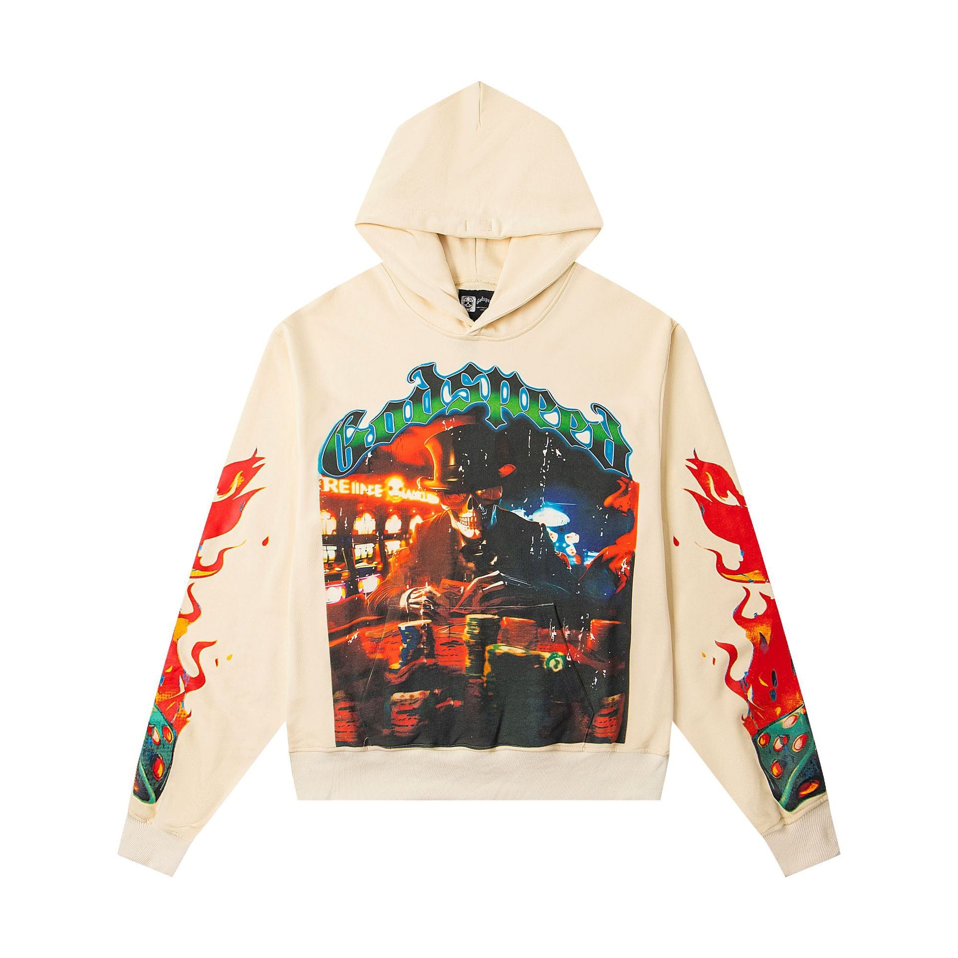 Vintage-Washed Pure Cotton Hip-Hop/Streetwear Hoodie with Print