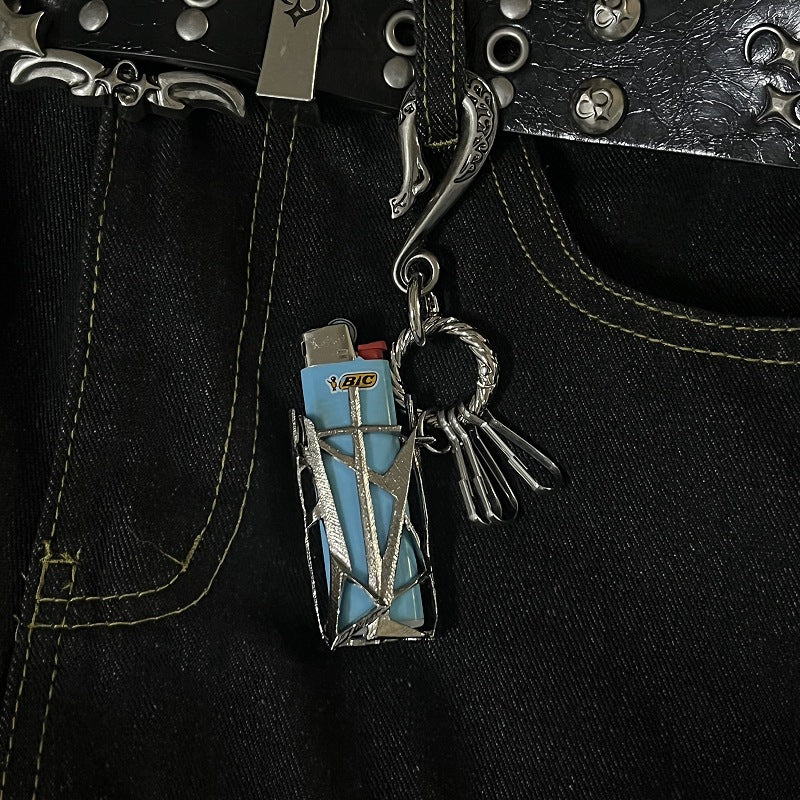 Silver Gothic Geometric Keychain Hook Pendant Charm