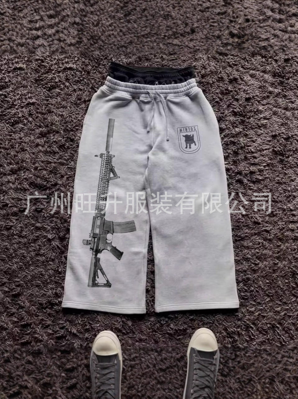 Street-Style Sweatpants with Embroidery and AK-47 Print