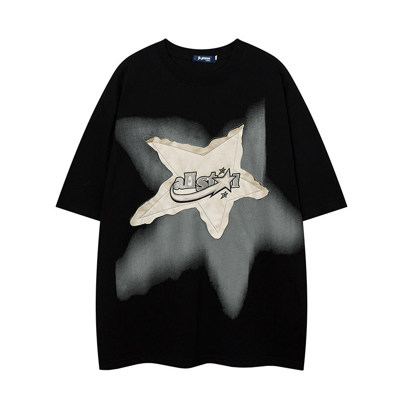 Yaviora American Retro Star Appliqué Short-Sleeve T-Shirt
