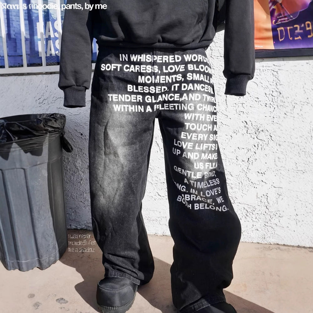 Y2K Men's Hip-Hop Jeans with American-Style Graphic Lettering