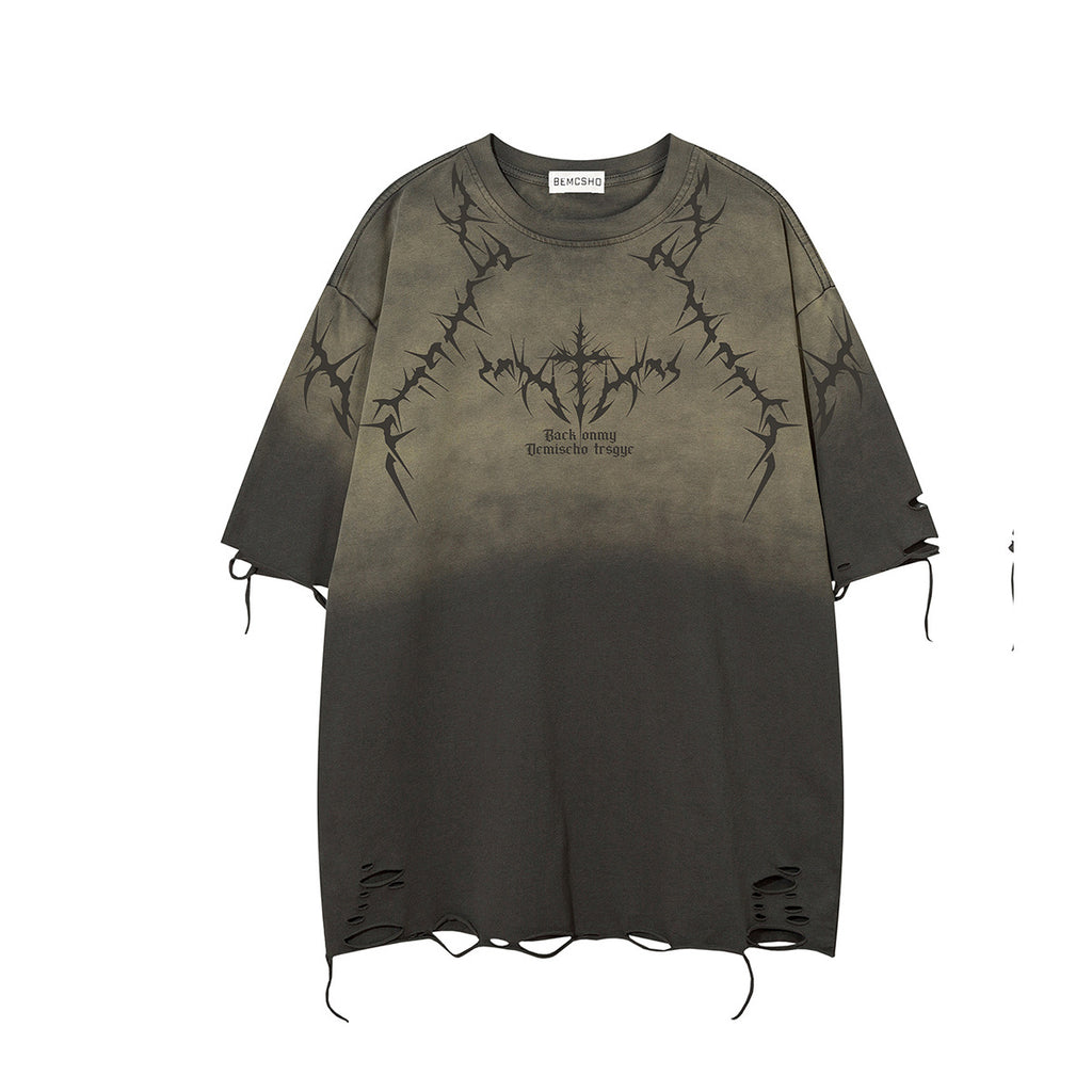 YAVIORA Short-Sleeve Distressed Washed T-Shirt