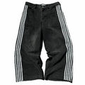 Y2K American retro style street style striped wide-leg loose jeans.