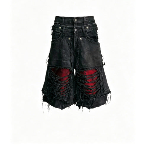 YAVIORA Ripped Fake Two-Piece Red Liner Shorts