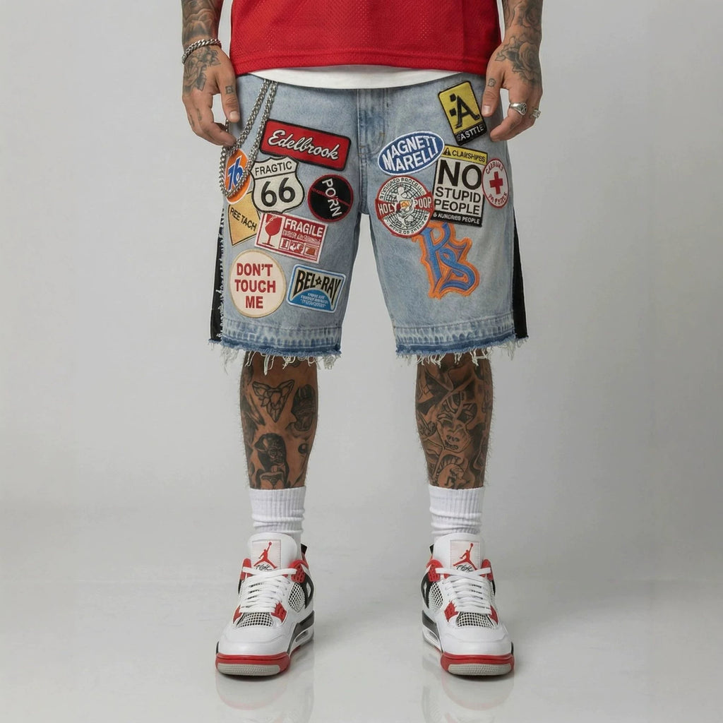 Y2K hip-hop cartoon embroidered loose-fitting shorts