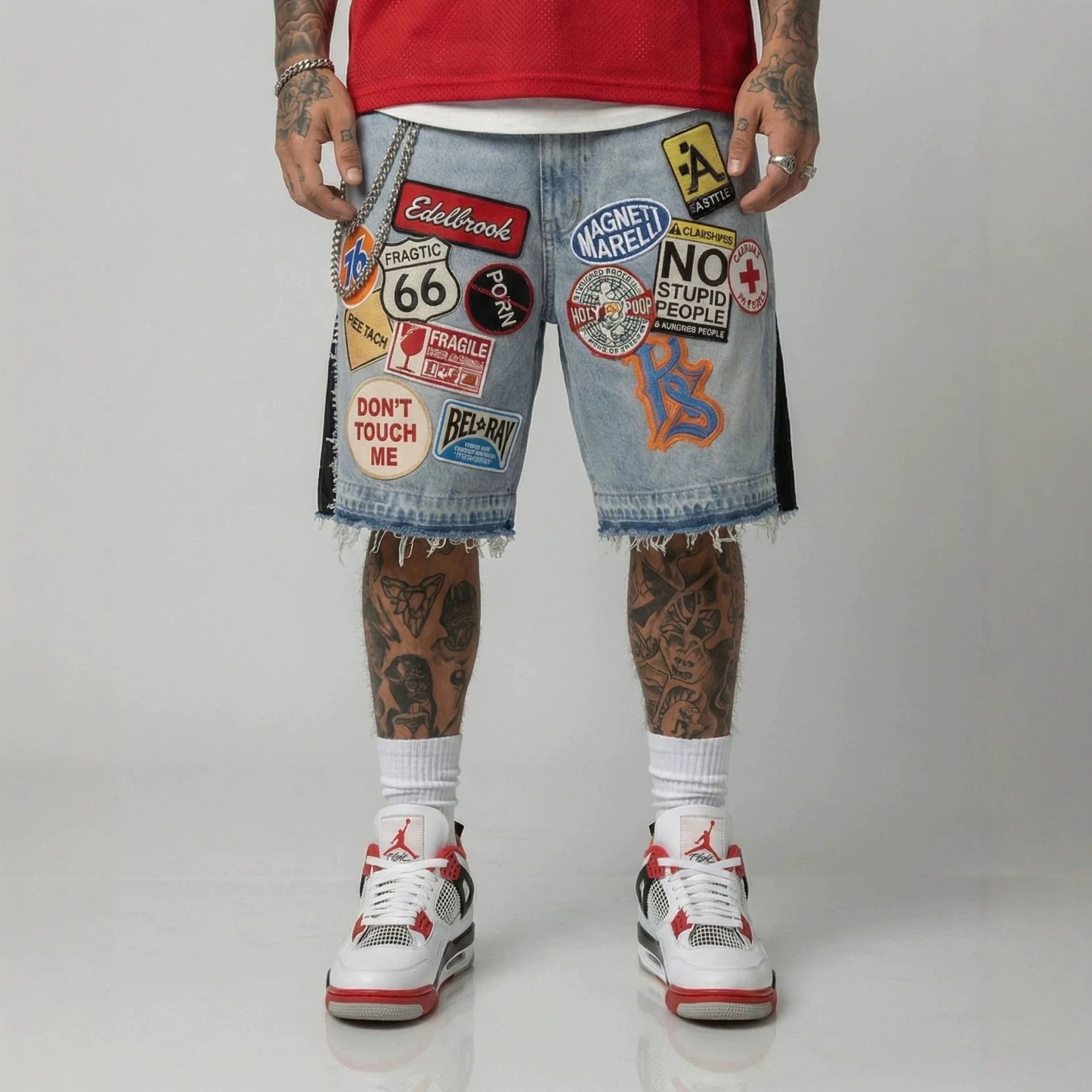 Y2K hip-hop cartoon embroidered loose-fitting shorts