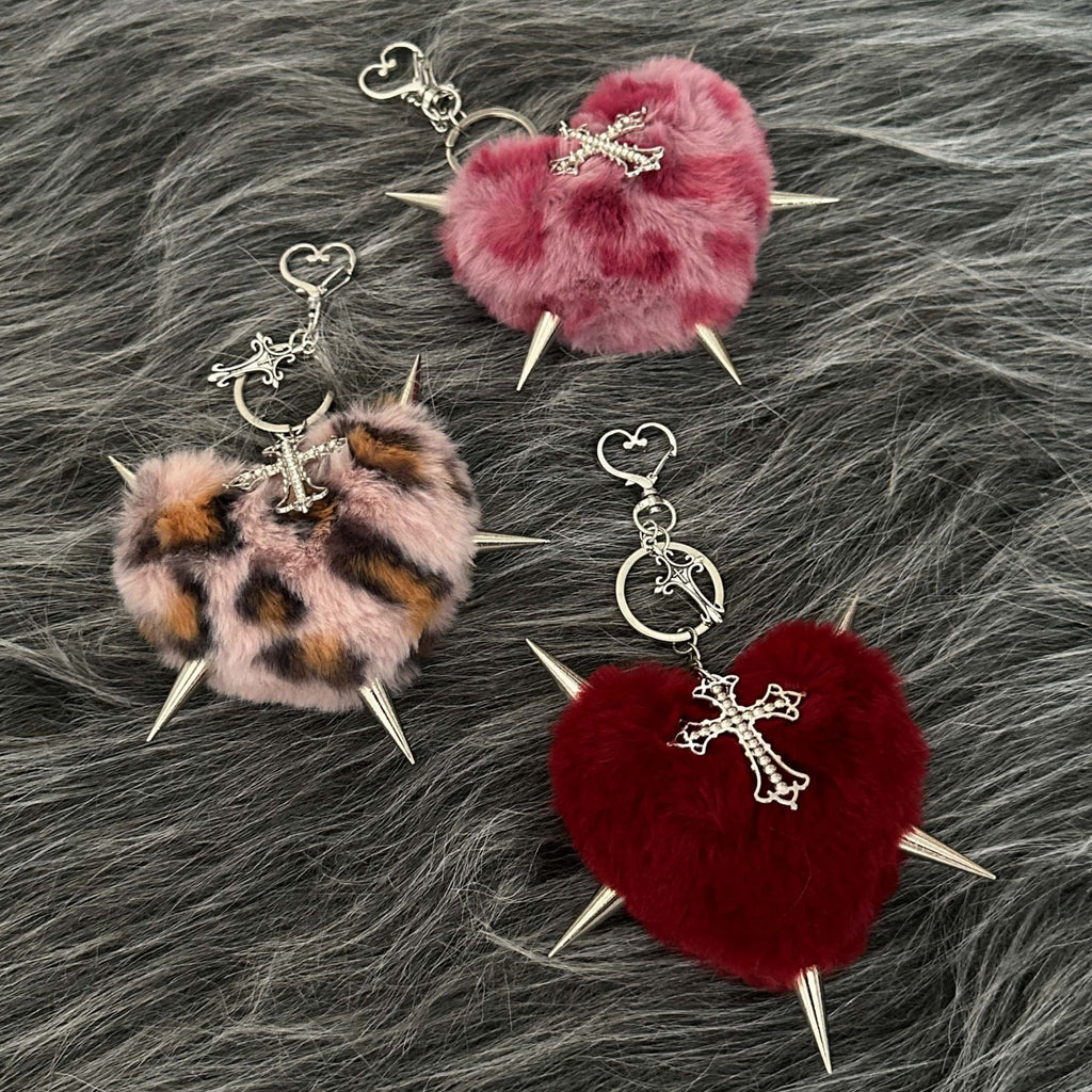 Y2K Spiked Plush Heart Keychain