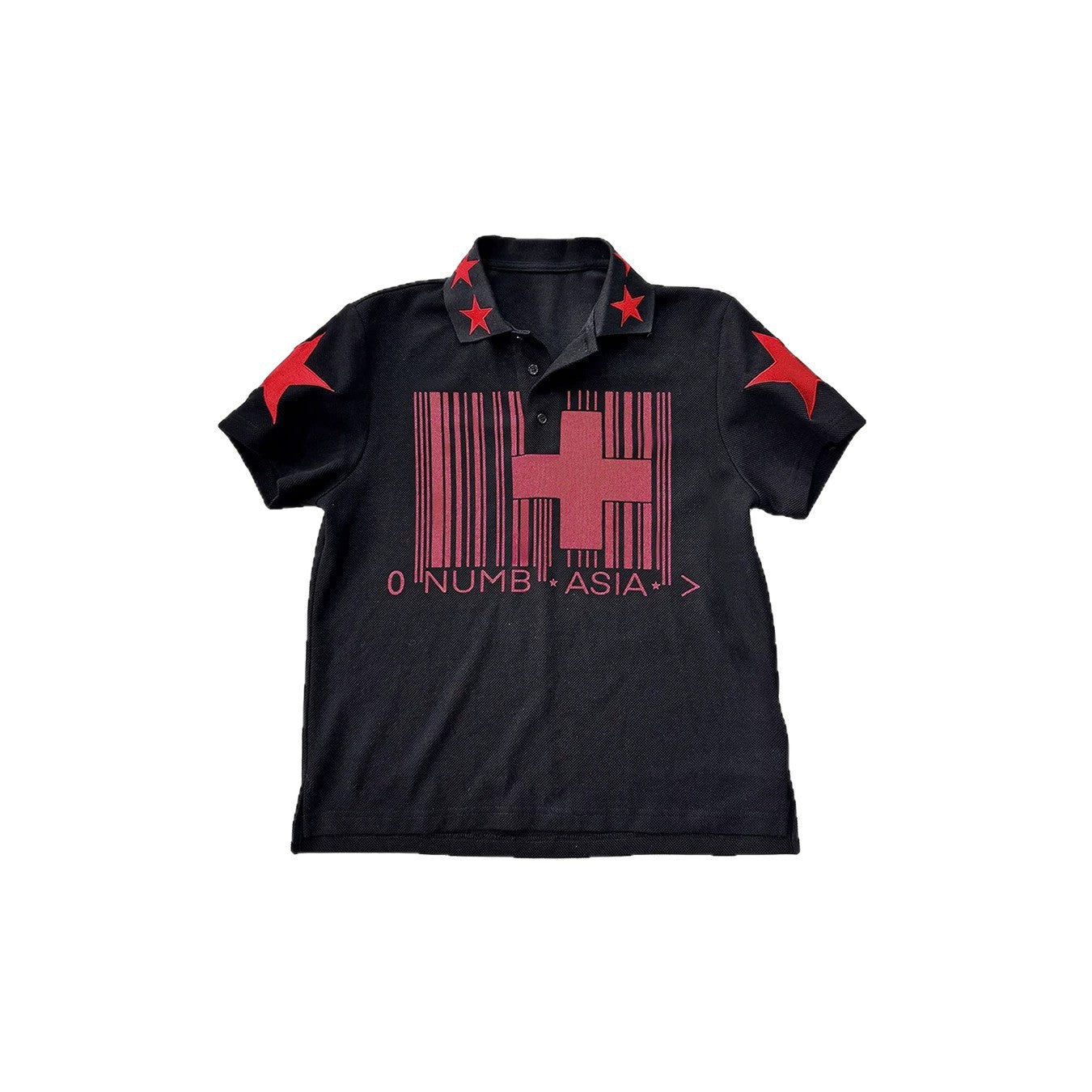 Dark-Style Polo Shirt with Cross and Star Print