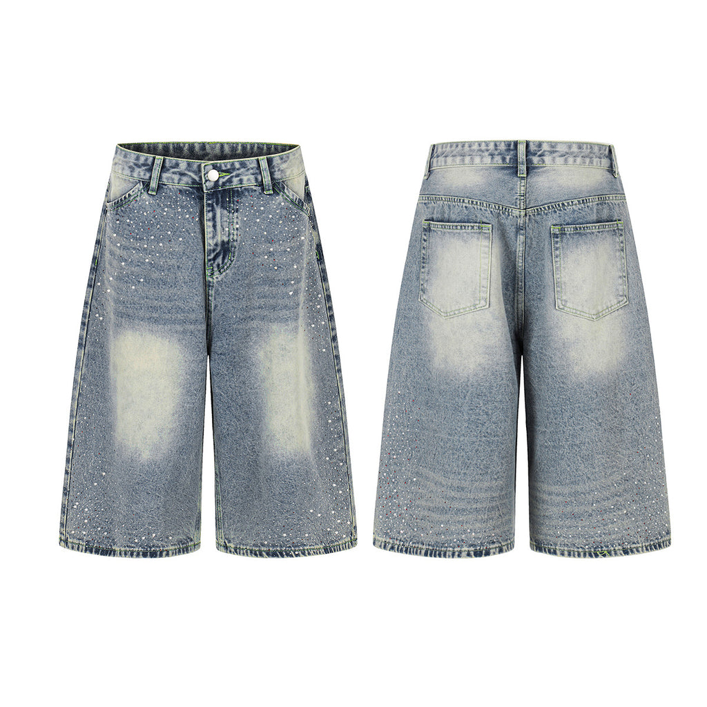 YAVIORA Rhinestone Wash Denim Shorts