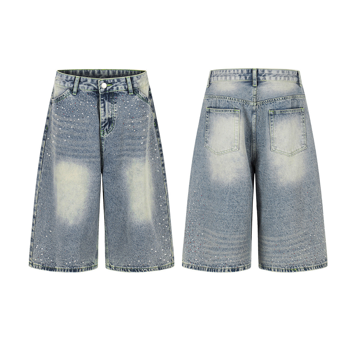 YAVIORA Rhinestone Wash Denim Shorts
