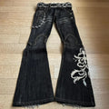 Y2K punk flared jeans, heavy embroidered jeans