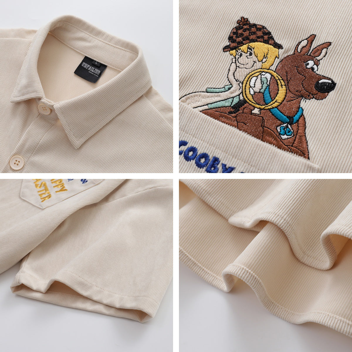 YAVIORA Cartoon Letter Corduroy Shirt